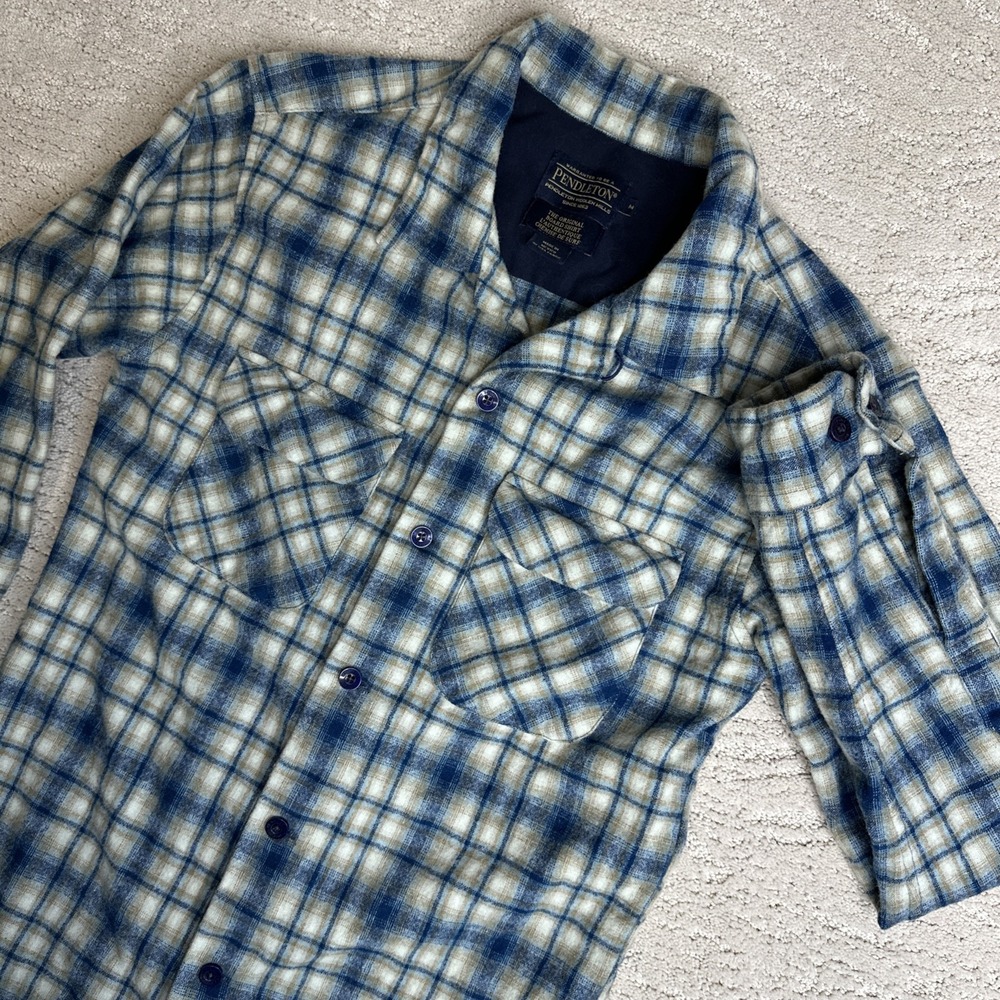Men's Pendleton Medium Original Board Shirt Wool Loop Collar Double Pocket Plaid